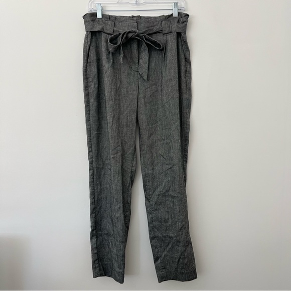 Express Gray Ankle High Rise Belted Paper Bag Linen Pants Size 8 Regular - Picture 1 of 7